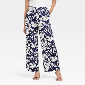 a new day Navy & White Floral Wide Leg Pants